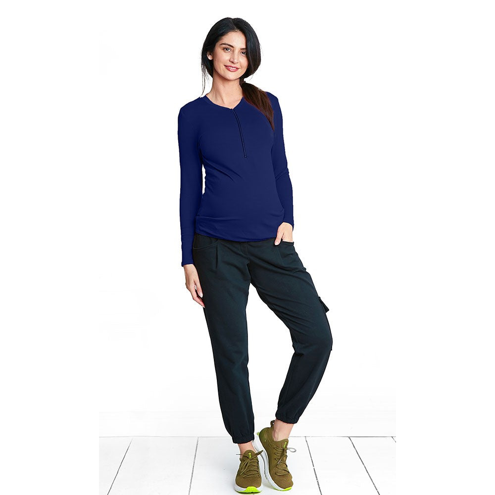 chemisier de grossesse bleu marine de qualité et confortable pour un style habillé