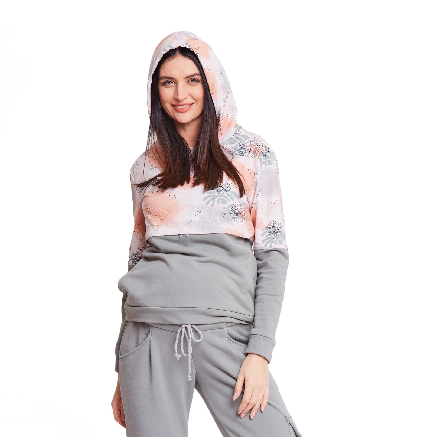 pull de grossesse à capuche et fermeture allaitement