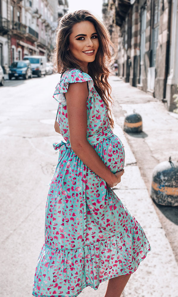 Robe de grossesse portefeuille – Imprimé léopard pastel
