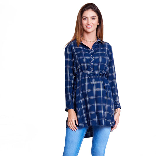 chemisier long bleu parfait pour allaitement et grossesse