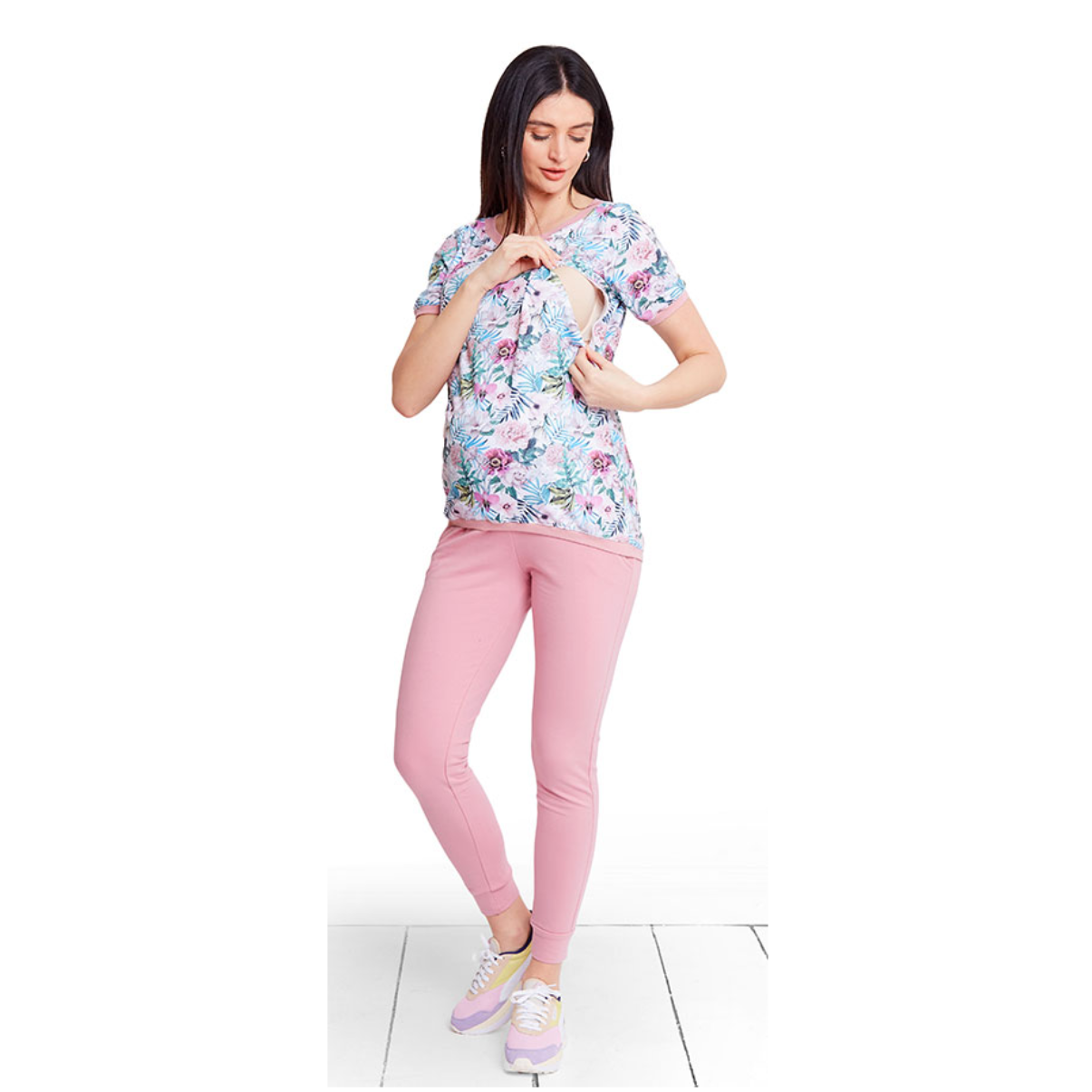 haut de grossesse floral avec fermeture éclair