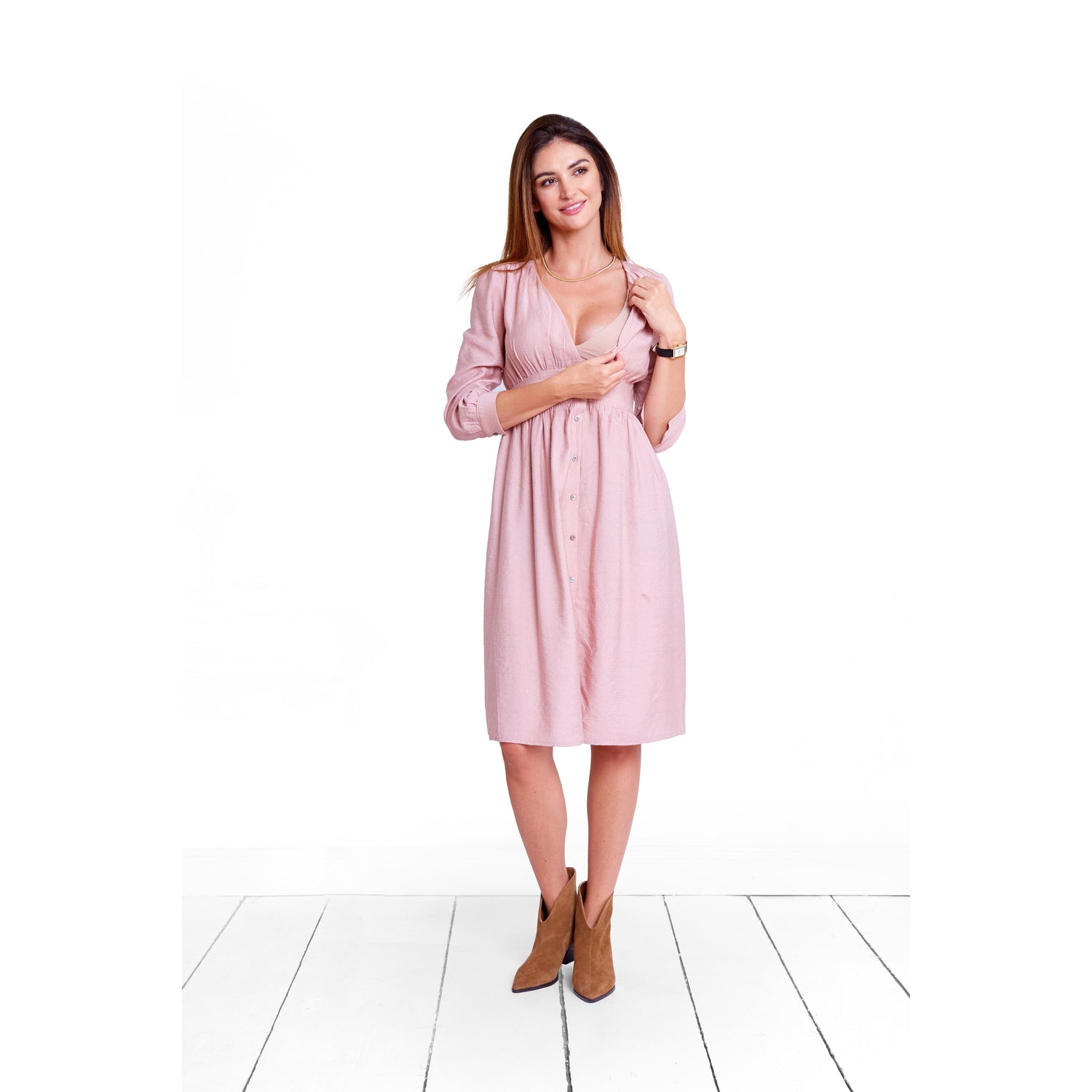robe poudré de grossesse et allaitement longueur genou col V 
