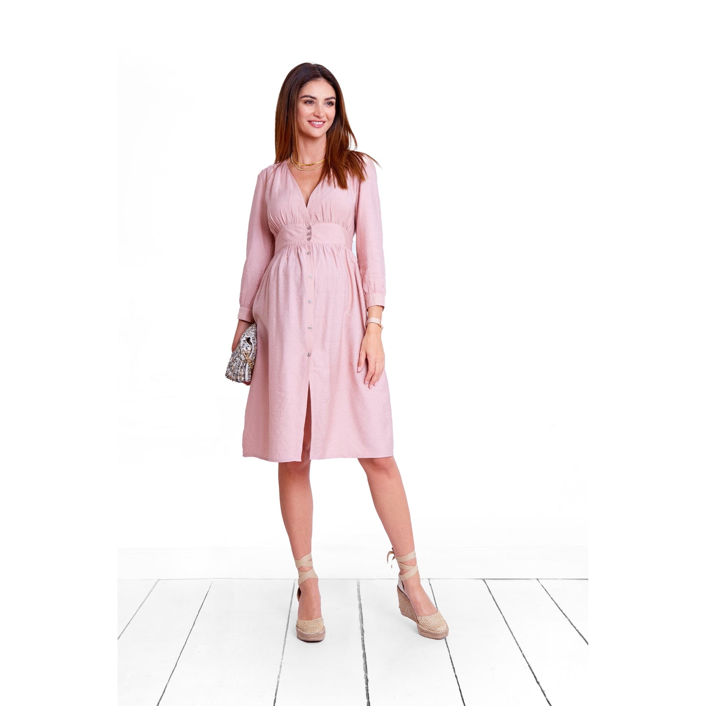 robe poudré de grossesse et allaitement longueur genou col V 