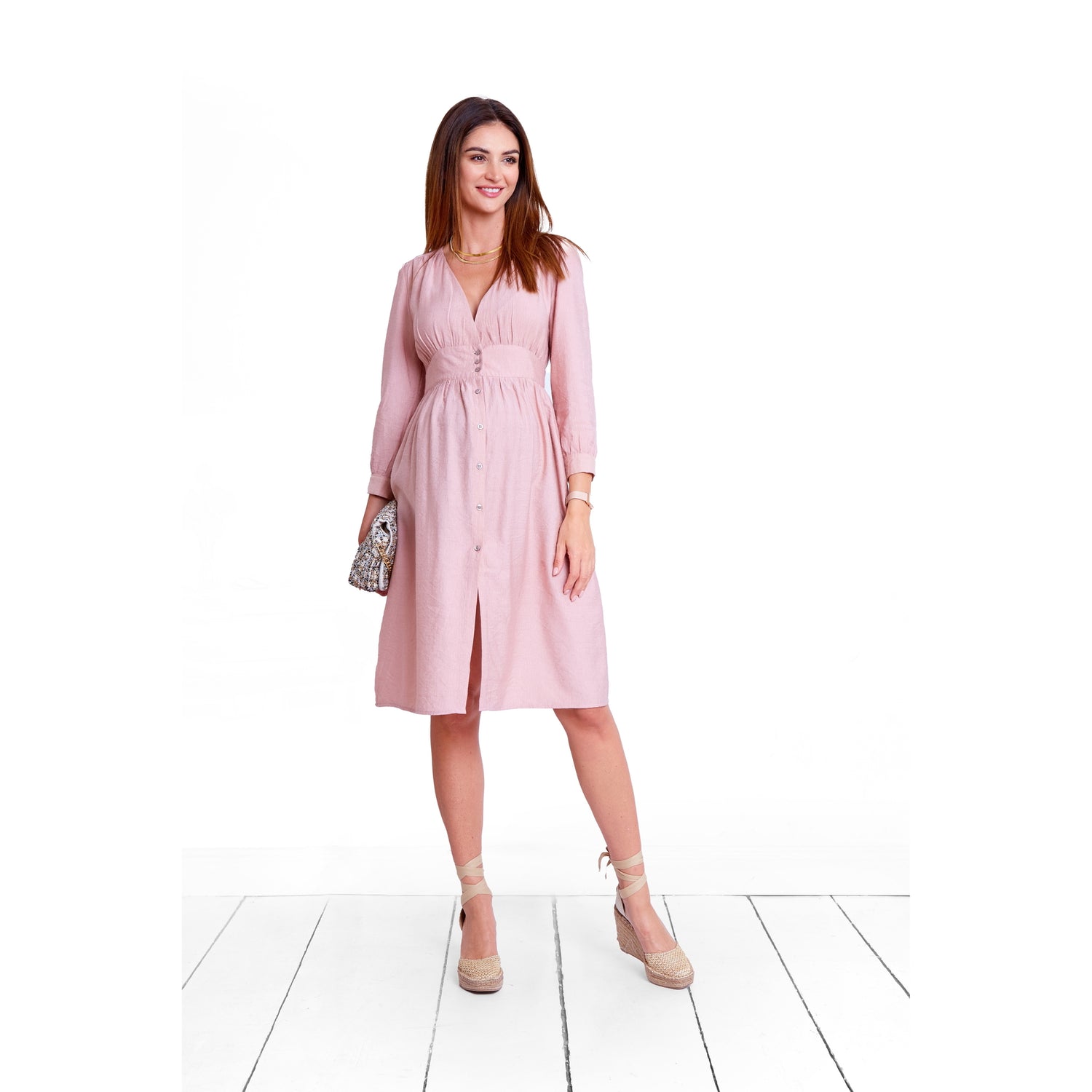 robe poudré de grossesse et allaitement longueur genou col V 