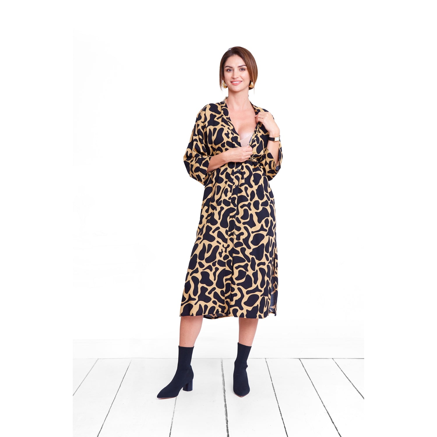 robe de grossesse kimono imprimé animal original et tendance en viscose parfait pour l'allaitement