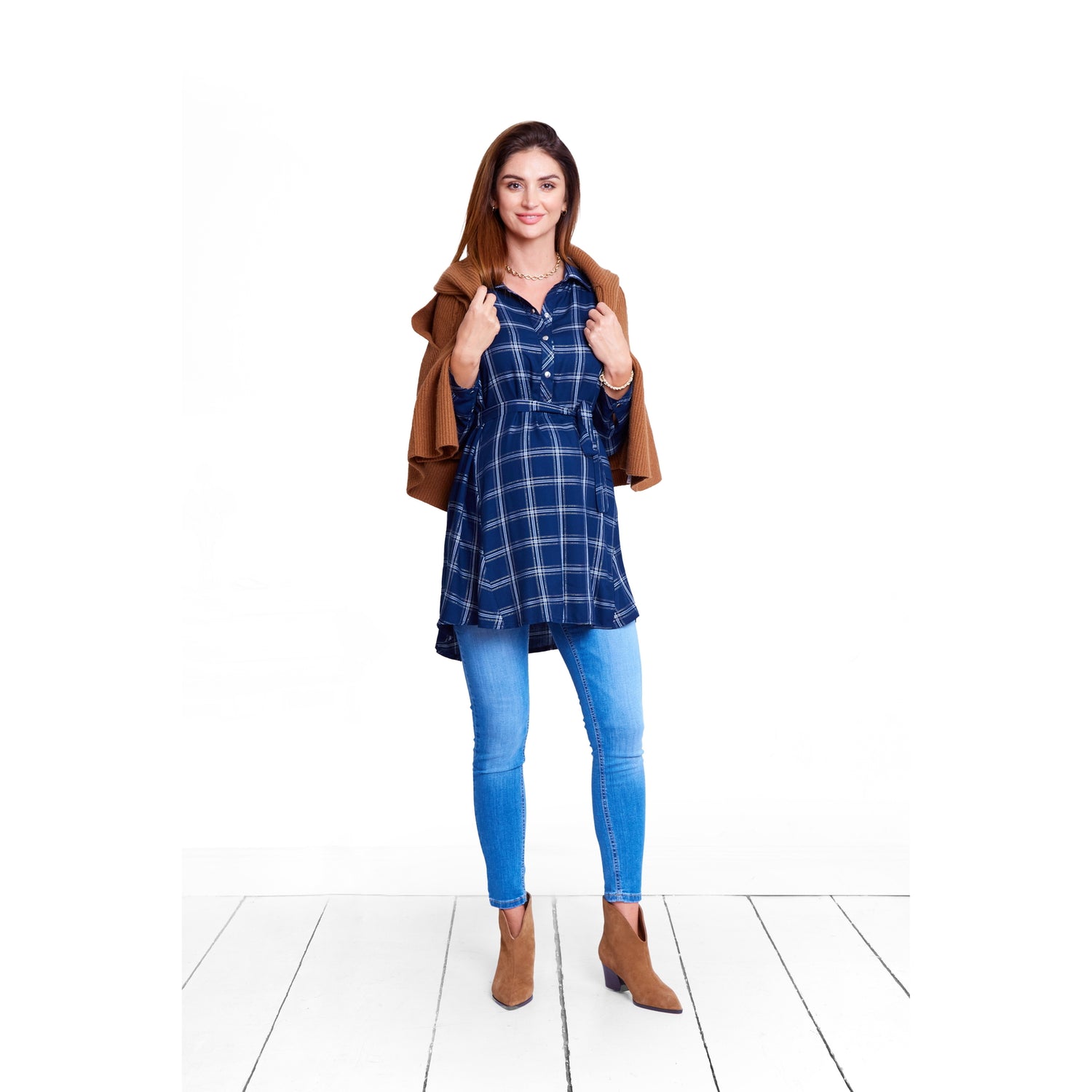 chemisier long bleu parfait pour allaitement et grossesse