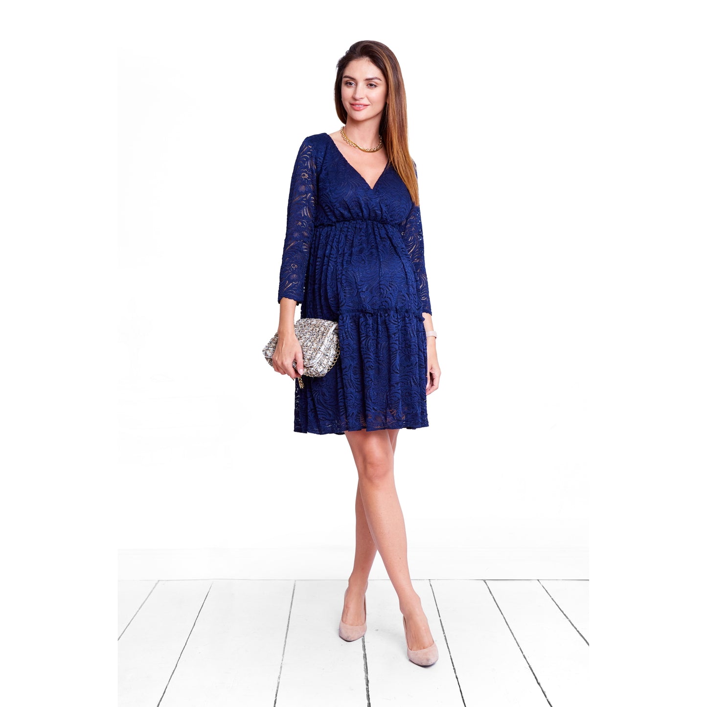 robe de grossesse en dentelle bleu chic parfait pour l'allaitement