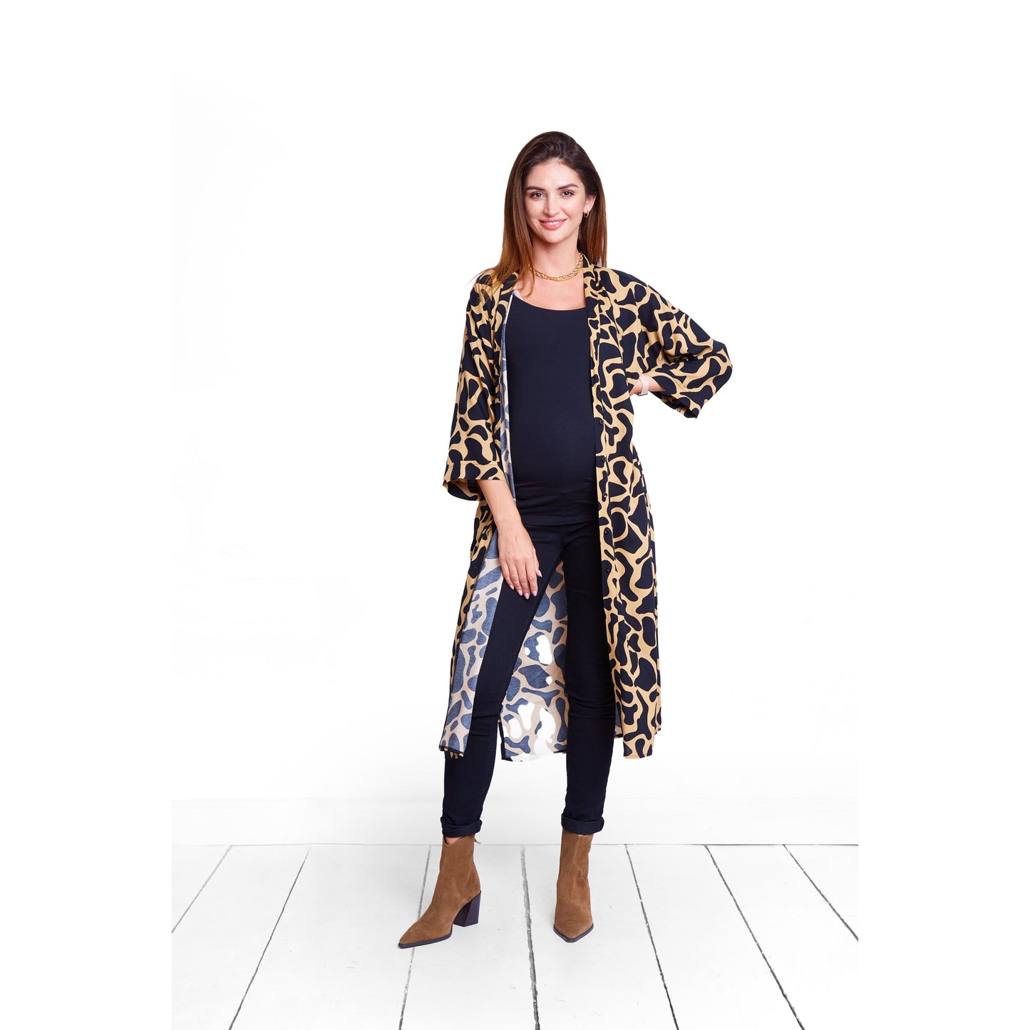 robe de grossesse kimono imprimé animal original et tendance en viscose parfait pour l'allaitement