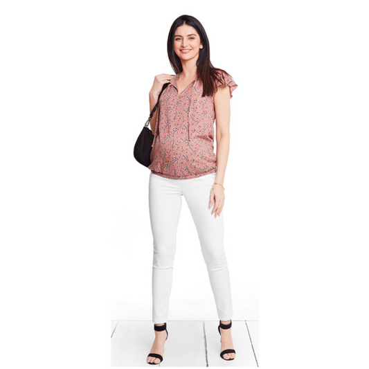 pantalon de grossesse blanc avec bandeau intégré pour s'adapter à l'évolution du ventre
